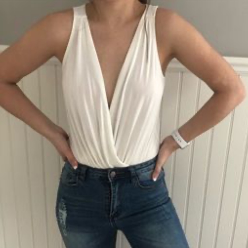 NWT Express, drape front thong body suit blouse.